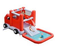 Giantex Toboggan Aquatique Gonflable pour Enfants sur Le Thème Voiture de Pompiers avec Piscine à Eclaboussures, Zone de Rebond,Ballon de Basket sans Gonfleur G