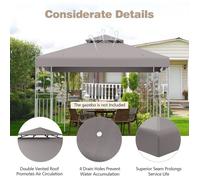 GIANTEX Toile de Rechange pour Tonnelle 3x3m, Toit de Remplacement Pliable Imperméable en Polyester (Gris avec Double Toits)