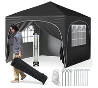 Giantex Tonnelle de Jardin 3x3M,Tonnelle Pliante POP-UP,Hauteur Réglable,Anti-UV 50+,4 Sacs de Sable,12 Piquets,Sac à Roulettes,Noir