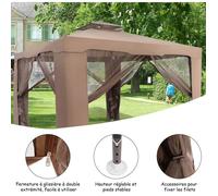 GIANTEX Tonnelle de Jardin de 3M,Tente de Réception avec Moustiquaire Transparente sur 4 Côtés,Petite Fenêtre au Plafond,Brun