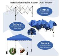 GIANTEX Tonnelle de Jardin Pliante 3 X 3 M, Réglable en Hauteur, avec Sac de Transport à Roulette (3x3 M | Bleu)