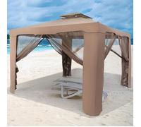 GIANTEX Tonnelle Pavillon de Jardin en Fer&Polyester avec Moustiquaire&Toiles Amovibles/Imperméables, 300x300x200/265 cm