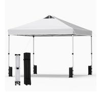 GIANTEX Tonnelle Pliante 3 x 3 m - Tonnelle de Jardin Pop-up - Sac de Rangement à Roulettes - Sacs de Sable- Terrasse, Plage- Blanc
