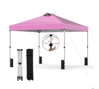 GIANTEX Tonnelle Pliante 3 x 3 m - Tonnelle de Jardin Pop-up - Sac de Rangement à Roulettes - Sacs de Sable- Terrasse, Plage- Rose