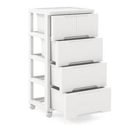 GIANTEX Tour de Rangement Plastique 5 Tiroirs avec roulettes, Meuble Tiroir, Dessus Spacieux, Caissons de Rangement, Tiroirs de Tailles Différentes, Caisson Bureau pour Salon, Salle de Bain, Blanc