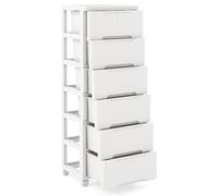 GIANTEX Tour de Rangement Plastique 7 Tiroirs avec roulettes, Meuble Tiroir, Dessus Spacieux, Caissons de Rangement, Tiroirs de Tailles Différentes, Caisson Bureau pour Salon, Salle de Bain, Blanc