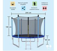 GIANTEX Trampoline Extérieur Ø 244 cm avec Filet de Sécurité, Échelle, Tapis de Protection à Ressort, Charge 80 kg, GS Certifié