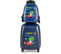 COSTWAY Valise Enfant à Roulettes 16’’ + Sac à dos 12’’, Ensemble de Bagage Enfants avec Motif Dinosaure, voyages en avion, Noir