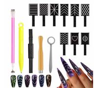 GiantGo Lot de 14 stylos magnétiques pour nail art - Stylos magnétiques 3D pour effet œil de chat - Utilisation avec gel UV magnétique, poudre ou vernis à ongles