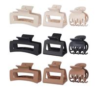 GiantGo Lot de 9 pinces à cheveux pour femme - 6 pinces rectangulaires mates de 5 cm et 8,5 cm et 3 pinces à cheveux doubles avec dents de 4 cm - Crème, marron et noir