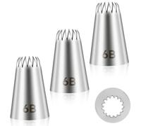 Giantree Lot de 3 embouts de douille 6B en acier inoxydable pour décoration de gâteaux - Pour crème au beurre, glaçage de gâteau d'anniversaire, cupcake