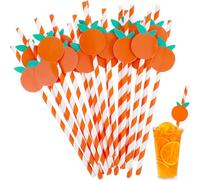 Giantree Lot de 50 pailles jetables en papier à rayures oranges - Pailles décoratives sur le thème des fruits - Paille en papier pour automne, mariage, fête prénatale, fête d'anniversaire (orange)
