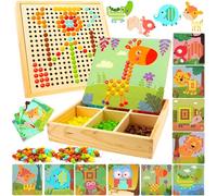 Giaonlgy Jouets en Mosaïque Enfant, Jeu de Mosaïque Enfichable, Jeu de Plug-in de Mosaïque en Bois, Jouets éducatifs Montessori pour 3, 4, 5, 7, 8 ans, Cadeaux pour Enfants,Filles,Garçons (Forêt)