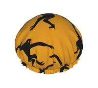 Gibbon Bonnet de douche pour femme avec bande élastique lavable Motif singe Noir