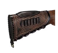 Gibecière de Crosse Cuir Vintage Porte Cartouche Chasse avec Appuie-Joue | Fixation par lacet sans perçage, protège la crosse, calibres .308 .223, motif vintage gaufré