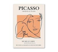 GIBOH Abstrait Orange Picasso Mode Mur Art Ligne Fille Pigeon Affiches Imprime Toile Beige Peinture Esthétique Photos pour La Décoration Intérieure40x60cmx1Pas de Cadre