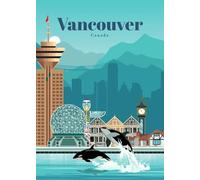 GIBOH Affiche et Impressions de Paysage, Art Mural Moderne, Ville de Vancouver, Peinture sur Toile, Images esthétiques Nordiques pour décoration de Salon, 50 x 70 cm x 1 sans Cadre