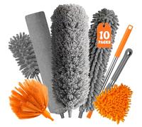 GIBOHOM 10 Pièces Plumeau Telescopique, Microfibre Plumeau Poussiere Lavable Longueur 27-255 CM, Tete de Loup Telescopique pour Ventilateur de Plafond, Toile D'Araignée, Meubles, Stores