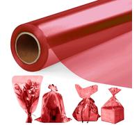GIBOHOM 43 CM x 30 M Rouge Papier Transparent Emballage, 3 Mil Cellophane Emballage Transparent Papier Emballage Fleuriste, Papier Cadeau pour Fleurs, Artisanat, Bonbons, Paniers