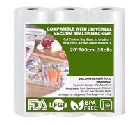 GIBOHOM Sac Sous Vide Alimentaire, 3 Rouleau Sous Vide Alimentaire 20 x 600 cm, 150 µm Sans BPA Antidéchirure, Film Sous Vide Alimentaire pour Machine Sous Vide Alimentaire et L'appareil Cuisson