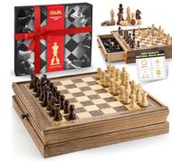 Gibot Jeu D'échecs 2 en 1, Echecs en Bois et de Dames, Jeu d'Echiquier Magnetique, Echiquier avec tiroirs, Jeu d'Échecs de Voyage, Cadeaux pour Enfants et Adultes 32x32cm