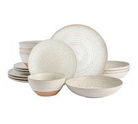 Gibson Elite Service à Vaisselle 16 Pièces Comprenant Assiettes Creuses et Bols en Terre Cuite avec Glaçure Réactive, Collection Dreamweaver, Couleur Marron Terreux