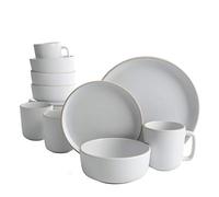 Gibson Home Zuma Service de table 16 pièces en céramique avec assiettes, bols et tasses Blanc mat