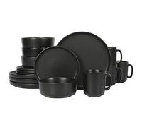 Gibson Home Zuma Service de table 16 pièces en céramique avec assiettes, bols et tasses Noir mat