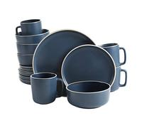 Gibson Home Zuma Service de table de cuisine rond 16 pièces pour 4 personnes, assiettes, bols, tasses, en grès mat, bleu