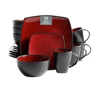 Gibson Soho Lounge Service de table carré 16 pièces Reactive Glaze Rouge
