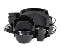Gibson Soho Lounge Square Service de vaisselle en grès avec glaçure réactive, service pour 4 personnes (lot de 16), noir