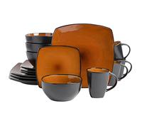 Gibson Soho Lounge Square Service en grès avec glaçure réactive, ensemble pour 4 personnes (16 pièces), ambre