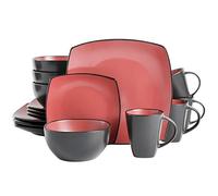 Gibson Soho Lounge Square Stoneware Reactive Glaze Service de table 4 personnes (lot de 16) Rouge mat