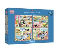 Gibsons Catastrophe Cottage - Puzzle 4 x 500 pièces | Ensemble de puzzle multi-boîtes | Aventures de chats | Puzzle durable pour adultes et adolescents | Planche 100 % recyclée de qualité supérieure |