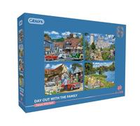Gibsons Day Out with the Family - Lot de 4 puzzles de 500 pièces pour adultes et adolescents - Puzzle traditionnel nostalgique - Boîte multiple - Carton épais recyclé de qualité supérieure - Cadeau