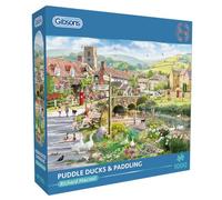 Gibsons Puddle Canards & Paddling Puzzle de 1000 pièces pour adultes - Scène de campagne de village par Richard Macneil - Œuvre d'art britannique paisible - Puzzle durable de qualité supérieure