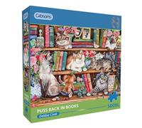 Gibsons Puzzle Puss Back in Books 500XL pour adultes - Pièces extra larges pour une manipulation facile - Illustration de chats mignons par Debbie Cook - Cadeau pour les amoureux des félins - Fabriqué
