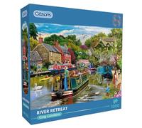 Gibsons River Retreat - Puzzle de 1000 pièces - Belle œuvre d'art colorée - Bateaux de canal nostalgique - Puzzle durable pour adultes et adolescents - Planche 100 % recyclée de qualité supérieure