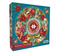 Gibsons Seasons Greetings Puzzle circulaire de 500 pièces pour adultes Couronne de Noël colorée Décoration festive Œuvre d'art | Planche durable 100 % recyclée, excellent cadeau Gibsons Games