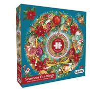 Gibsons Seasons Greetings Puzzle circulaire de 500 pièces pour adultes Couronne de Noël colorée Décoration festive Œuvre d'art | Planche durable 100 % recyclée, excellent cadeau Gibsons Games