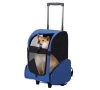 Gibxiyza Royal Blue Sac à dos à roulettes pour animal domestique avec double roulettes et poignée télescopique pour chien et chat de petite et moyenne taille