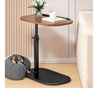 gibxiyza Table d'appoint en forme de C pivotante à 360 ° - Hauteur réglable - Petite table basse - Table de chevet avec étagère de rangement à 2 niveaux - Table de canapé réversible marron