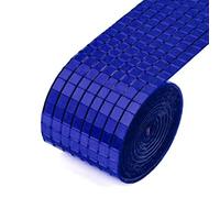 GIBZ Bande Mosaïque Miroir Autocollant Boule Disco Frise Murale Adhésive Plinthe Bordure de Papier Peint pour Mariage Fête Anniversaire Bar Bleu 4 x 500 cm