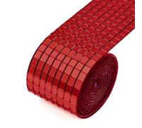 GIBZ Bande Mosaïque Miroir Autocollant Boule Disco Frise Murale Adhésive Plinthe Bordure de Papier Peint pour Mariage Fête Anniversaire Bar Rouge 4 x 200 cm