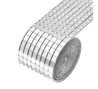 GIBZ Bande Mosaïque Miroir Autocollant Boule Disco Frise Murale Adhésive Plinthe Bordure de Papier Peint pour Mariage Fête Anniversaire Bar Argent 4 x 200 cm
