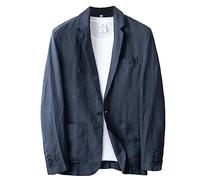 GIBZ Blazer Homme Veste De Costume Lin Couleur Unie Décontractée Costumes Une Seule Ligne Un Seul Bouton Coupe Ample avec Pochette