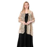 GIBZ Châle à Paillettes Brodé pour Femme Mince Vintage Floral Étole avec Paillettes pour Robes de Soirée de Mariage, Or Clair