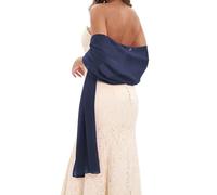GIBZ Châle en Mousseline de Soie Longue Foulard Étole Femme Élégant Transparent Cape Mariage Mariée Soirée Couleur Unie Bleu Marine 200x45cm