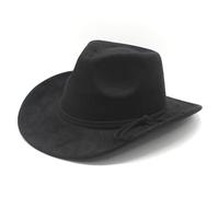 GIBZ Chapeau de Cowboy pour Femme, Classique Western Fedora en Daim à Large Bord avec Bande, Panama Unisexe de Extérieur, Noir