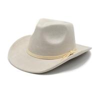GIBZ Chapeau de Cowboy pour Femme, Classique Western Fedora en Daim à Large Bord avec Bande, Panama Unisexe de Extérieur, Beige